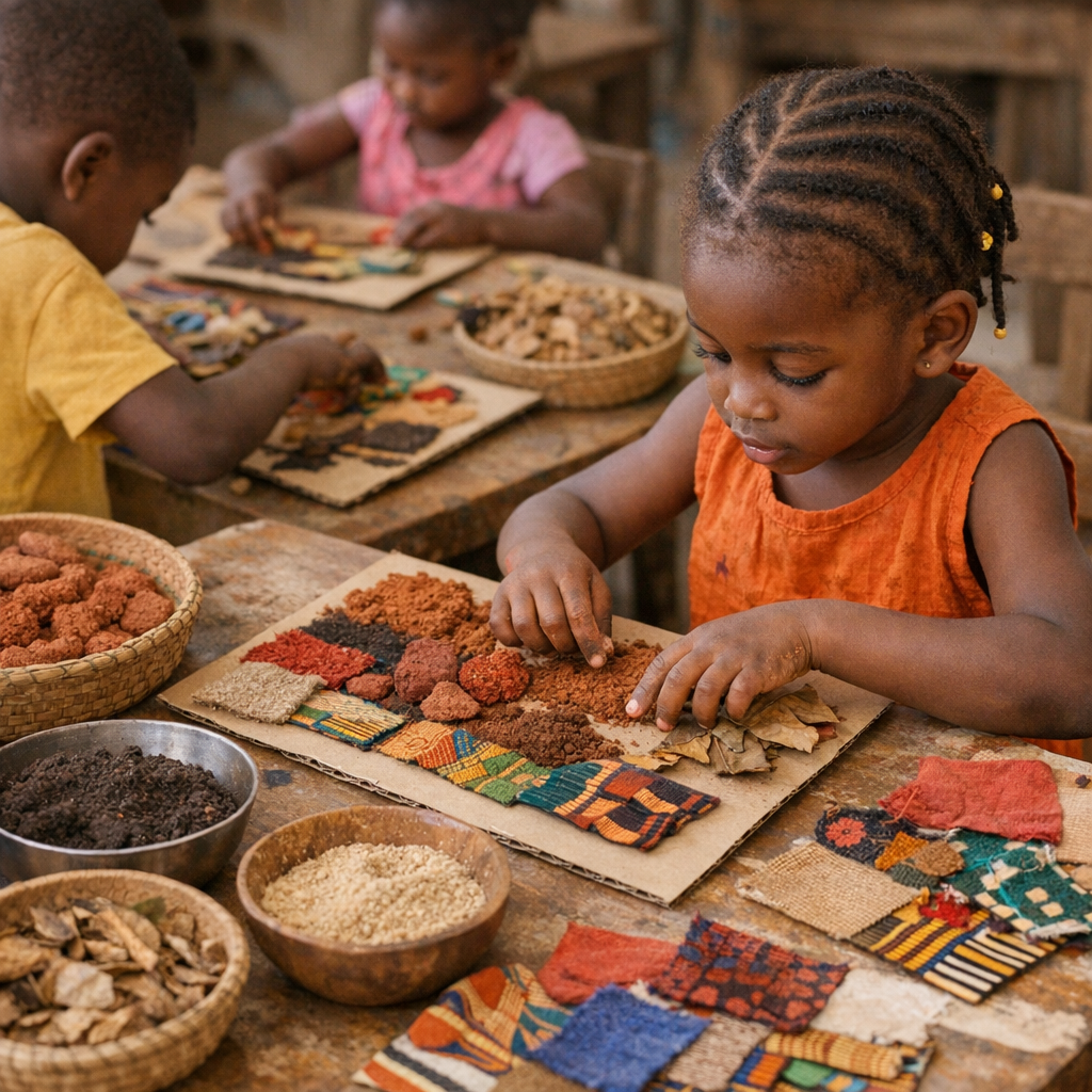 Atelier sensoriel&nbsp;: collage de motifs, terres et tissus