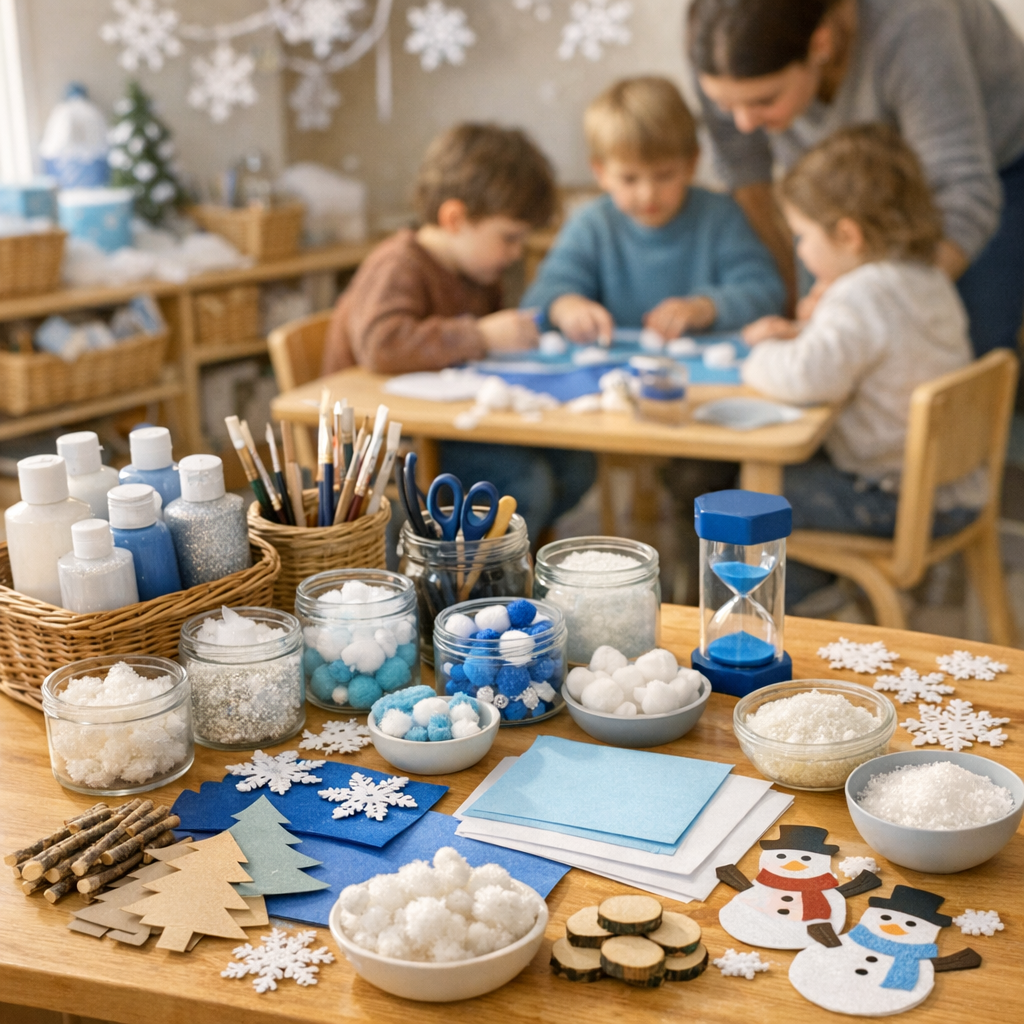Comment organiser concrètement une activité manuelle d’hiver en maternelle, du matériel au temps d’atelier&nbsp;?