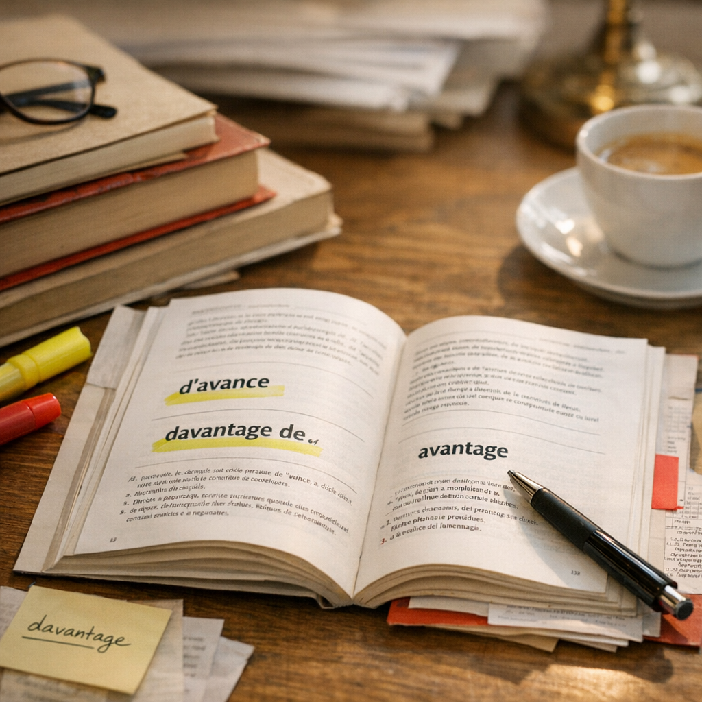 Cas limites et faux amis&nbsp;: «&nbsp;d’avance&nbsp;», «&nbsp;davantage de&nbsp;», «&nbsp;avantage&nbsp;»