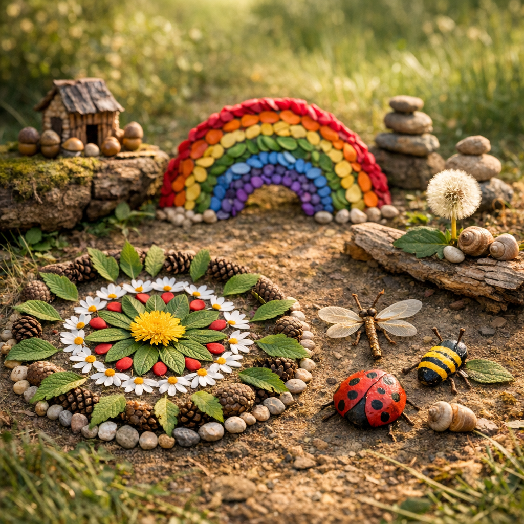 Mandalas végétaux, petites bêtes et arcs-en-ciel&nbsp;: 10 idées de land art facile
